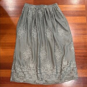 FAIRYCORE WHIMSIGOTH Bohme Sage Green Floral Embroidered Maxi Skirt L Boho Fairy